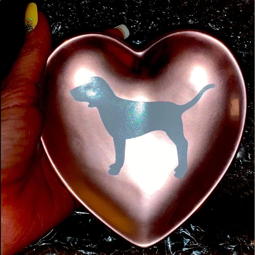 NEW VS PINK Rose Gold Heart Shaped with Dog Logo Trinket Tray Dish.